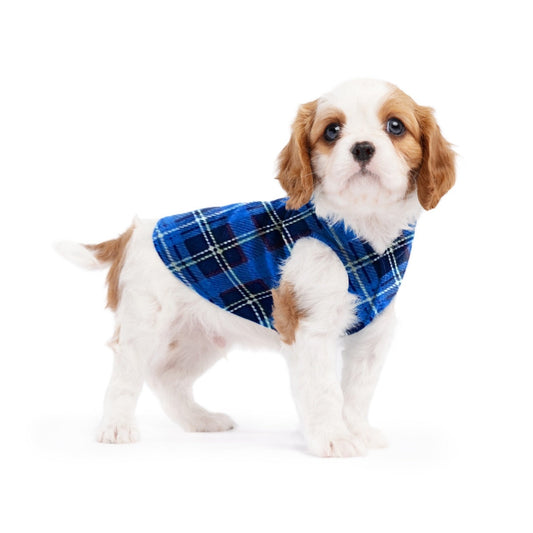 Gold Paw Stretch Fleece - Blue Plaid